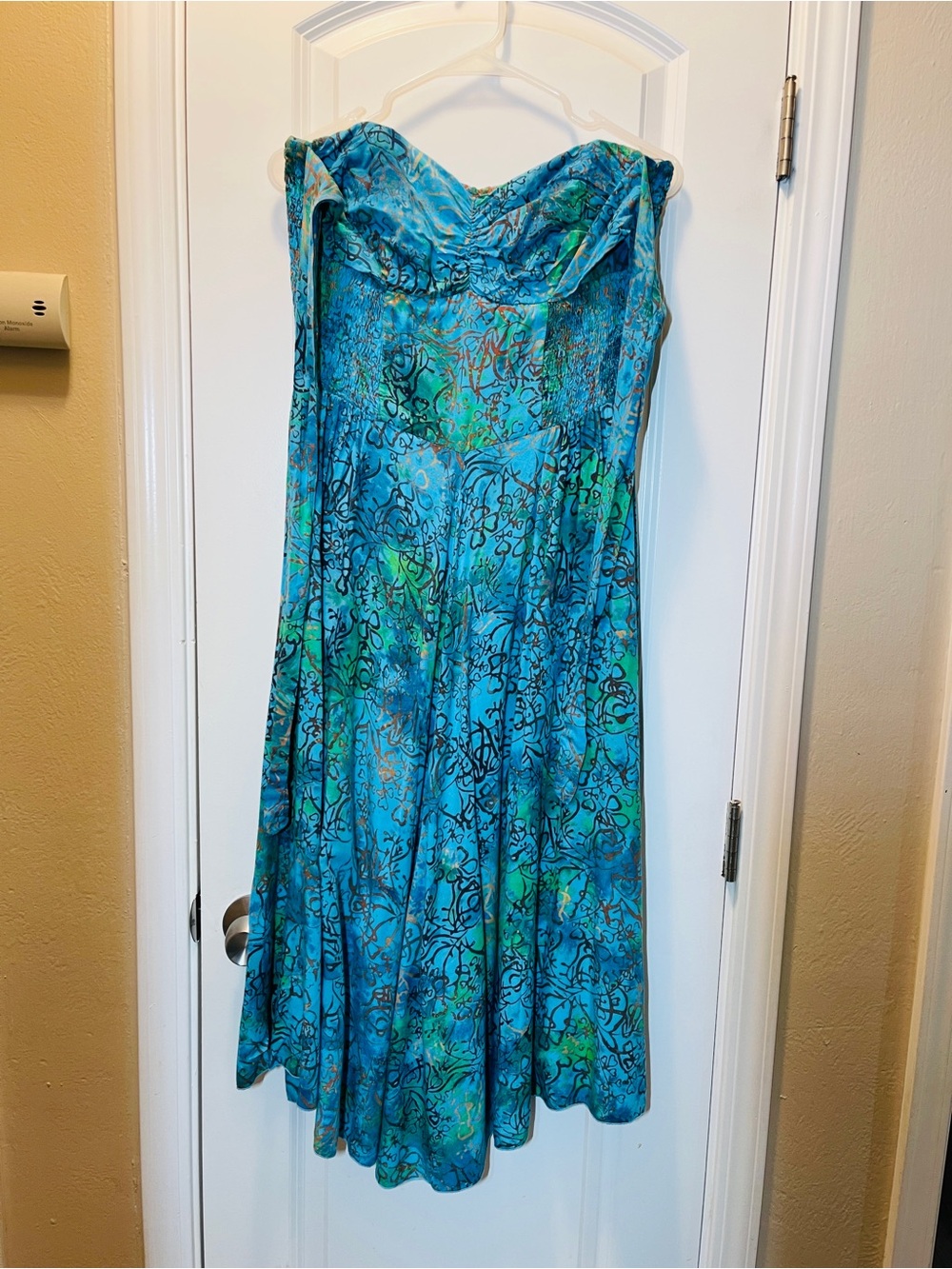 Strapless Teal & Green Printed Maxi Dress